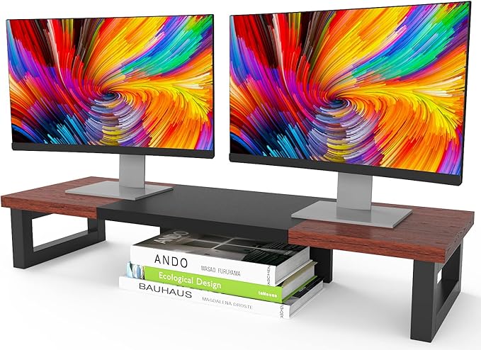 WESTREE Dual Monitor Stand Riser, Wood and Steel Monitor Stand Riser, Computer by WESTREE