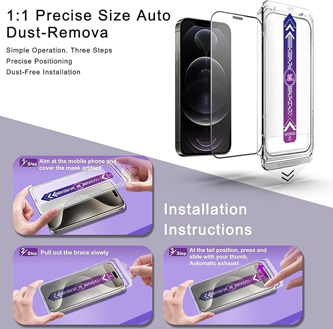 2 Pack Screen Protector for iPhone 12 Pro Max, 9H Tempered Glass, Full Coverage - Image 3