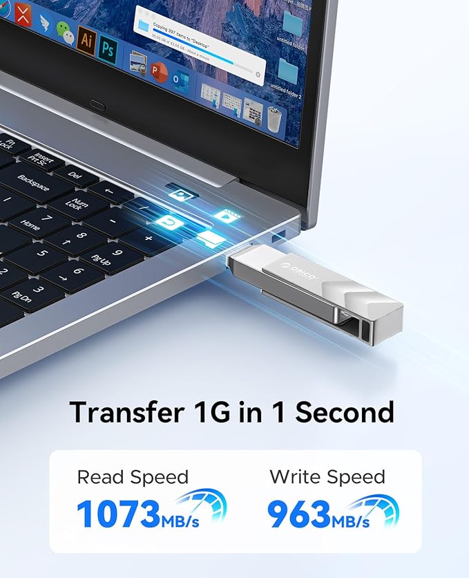 ORICO 1TB Portable Solid State Drive, 1050MB/s Dual-Port Rotating Metal - Image 2