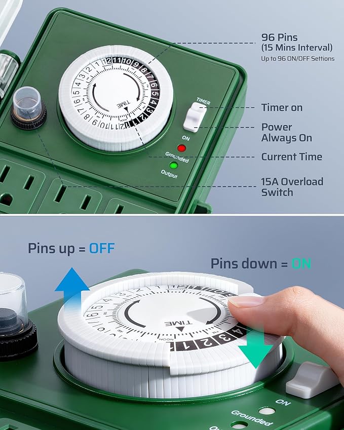 DEWENWILS Heavy Duty Outdoor Power Stake Timer, 24-Hour Mechanical Timer - Image 2