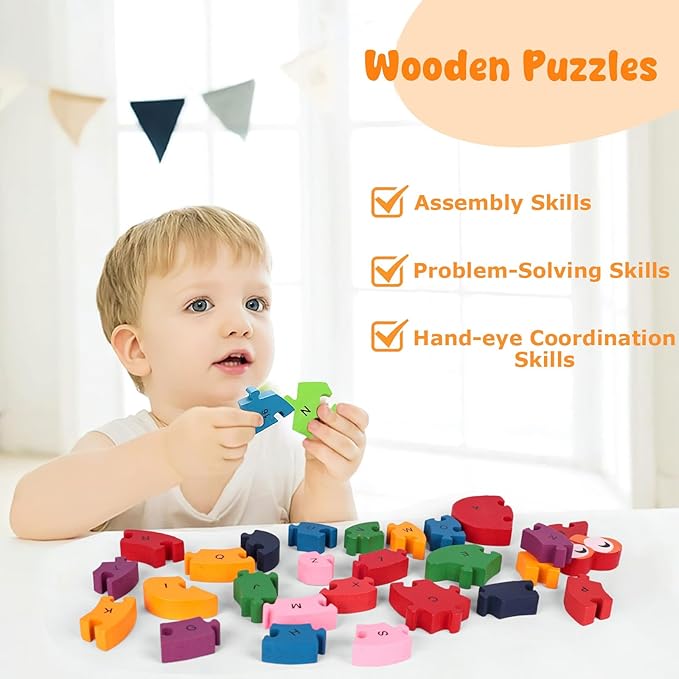 LovesTown Wooden Alphabet Snail Jigsaw Puzzles, Montessori Letters Numbers - Image 3