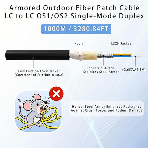 1000M/3281FT LC to LC Armored Outdoor Fiber Optic Cable, Single Mode Duplex - Image 2