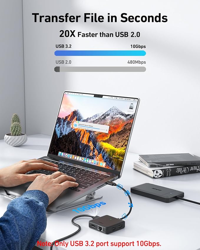 BENFEI USB C HUB 6in1 with HDMI, 100Mbps Ethernet, 100W Power Delivery - Image 6