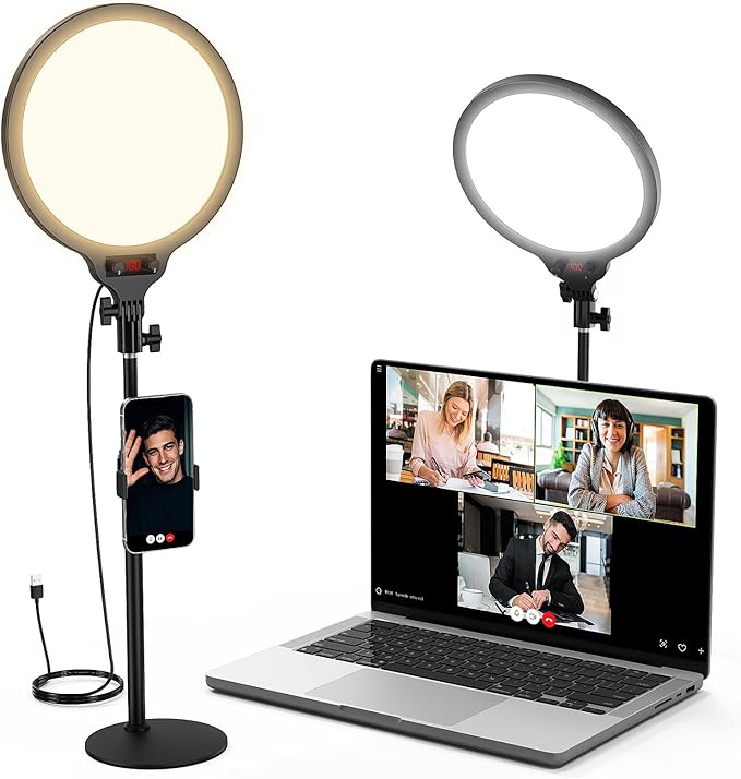 MoKo Desk Ring Light with Stand and Phone Holder, Dimmable Zoom Lighting by MoKo