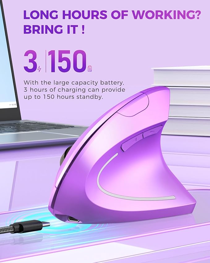 Lekvey Ergonomic Mouse, Wireless Vertical Mouse Rechargeable 2.4 GHz Optical - Image 4