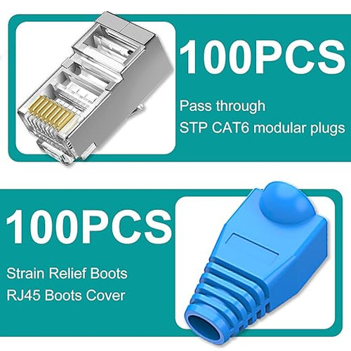 100-Pack Cat 6 Pass Through Shielded RJ45 Connectors - Image 2