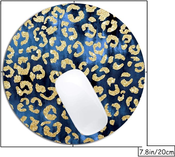 Leopard Gold Watercolor Navy Blue Mouse Pad Round Non-Slip Rubber Mousepad - Image 2