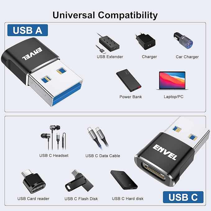 ENVEL USB to USB C Adapter, USB3 5Gbps High Speed Data Transfer, OTG Converter - Image 6