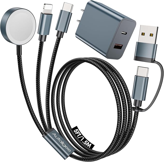 5FT Travel Essentials for Apple Watch Charger 3 in 2 Multi Fast Charging Cable by Autallgee