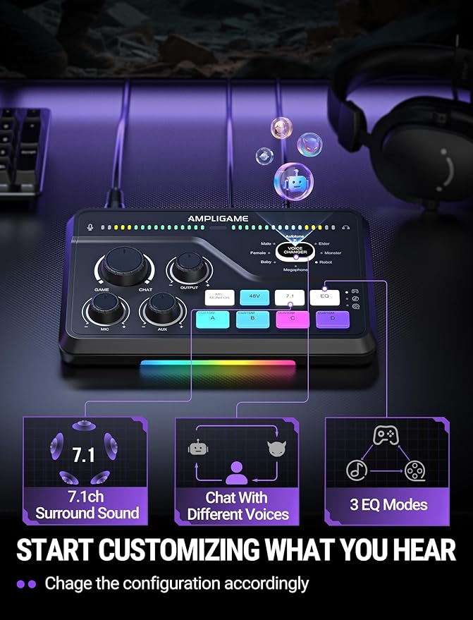 Fifine Gaming Audio Mixer for 7.1ch Surround Sound Headphone Amp-Volume - Image 7