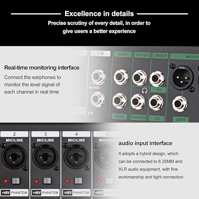 Depusheng TG8 professional dj audio mixer 8 channel input and dual group output - Image 7