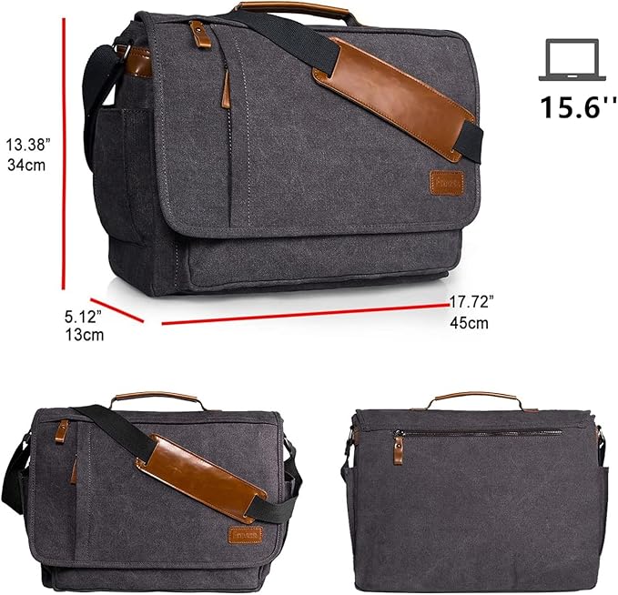 ESTARER Computer Messenger bag Water-resistant Canvas Shoulder Bag 15.6 Inch - Image 3