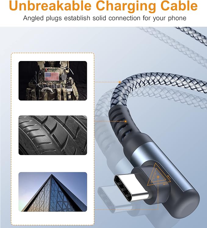 sweguard USB Type C Charger Cable Right Angle iPhone 16 Charger Nylon Braided - Image 5