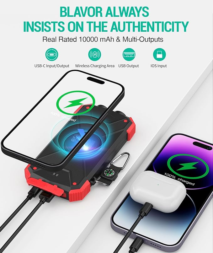 BLAVOR Solar Charger Power Bank 10, Portable Wireless Charger, 20W Fast - Image 5