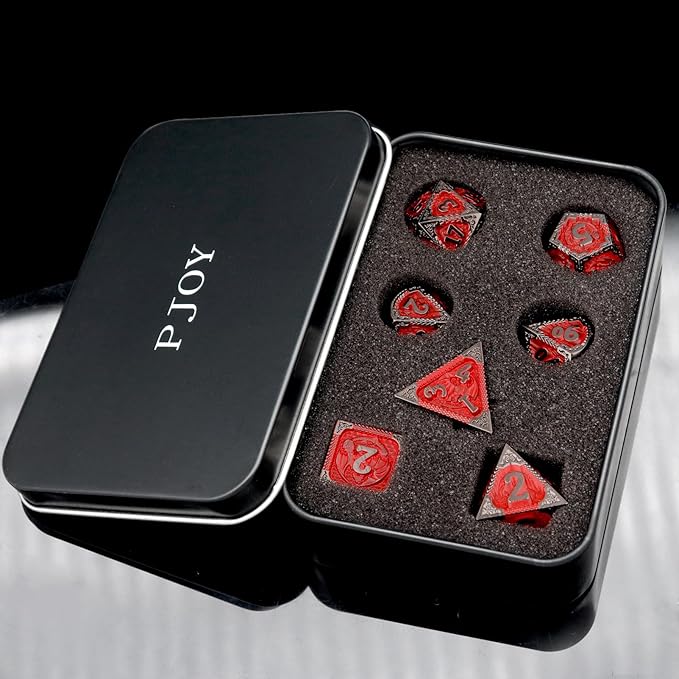 PJOY Metal DND Dice Set D&D Dragon Dice Black Red - Image 4