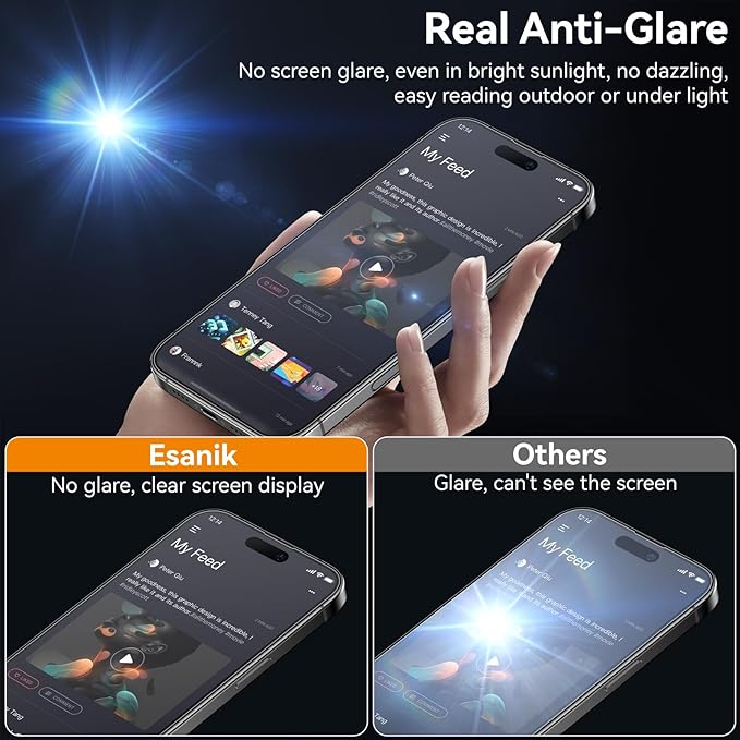 Esanik for iPhone 16/15 Matte Glass Screen Protector Anti-Glare & - Image 3