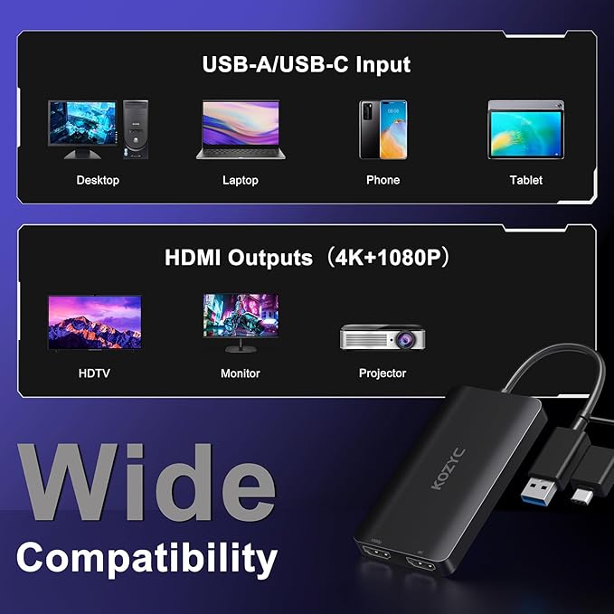 USB 3.0 to HDMI Splitter Extended Display Dual Monitors, USB 3.0-A/C to Dual - Image 6