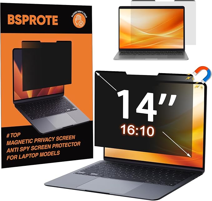 Magnetic Laptop Privacy Screen 14 Inch 16:10 Display- Removable Anti-Glare Blue by BSPROTE