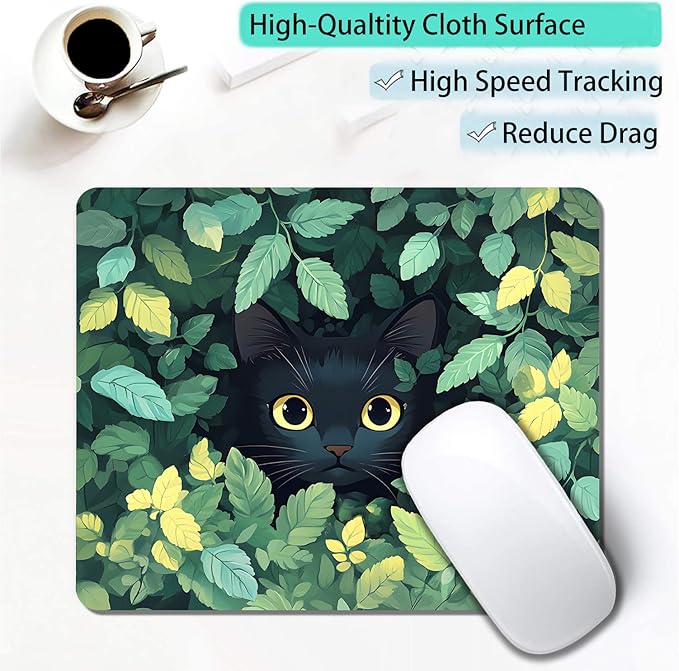 Green Flowers Black Cat Custom Mouse Pad - Image 3