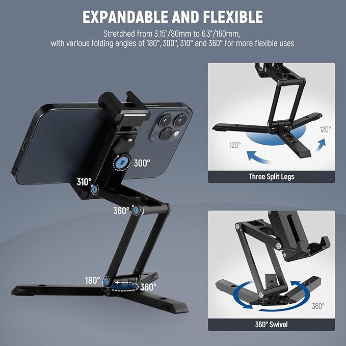 NEEWER Phone Tripod Mount with Cold Shoes, Metal Smartphone Adapter Compatible - Image 2