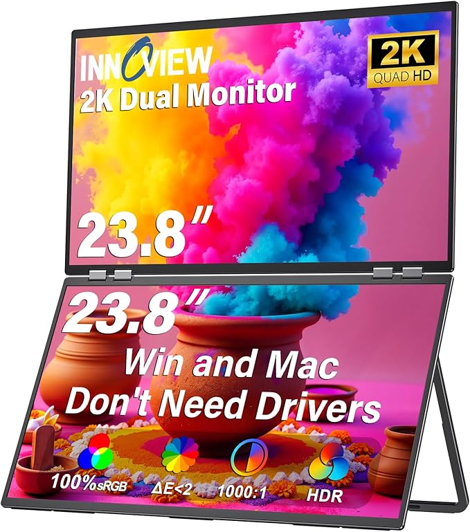 InnoView 23.8" Dual Monitor 2K QHD 2560 x 1440P Laptop Screen Extender by InnoView