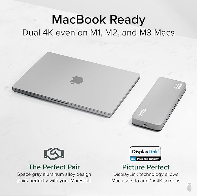 Plugable USB C Laptop Docking Station, Dual Monitor 4K 60Hz - Image 3