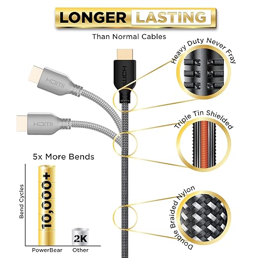 PowerBear 4K HDMI Cable 25 ft High Speed, Braided Nylon & Gold Connectors - Image 3