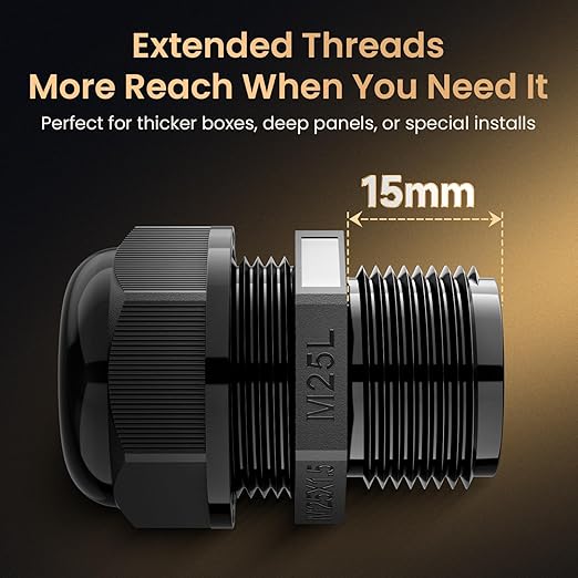 QILIPSU 50pcs M25L Long Thread Cable Gland Waterproof IP68 Nylon Strain Relief - Image 3