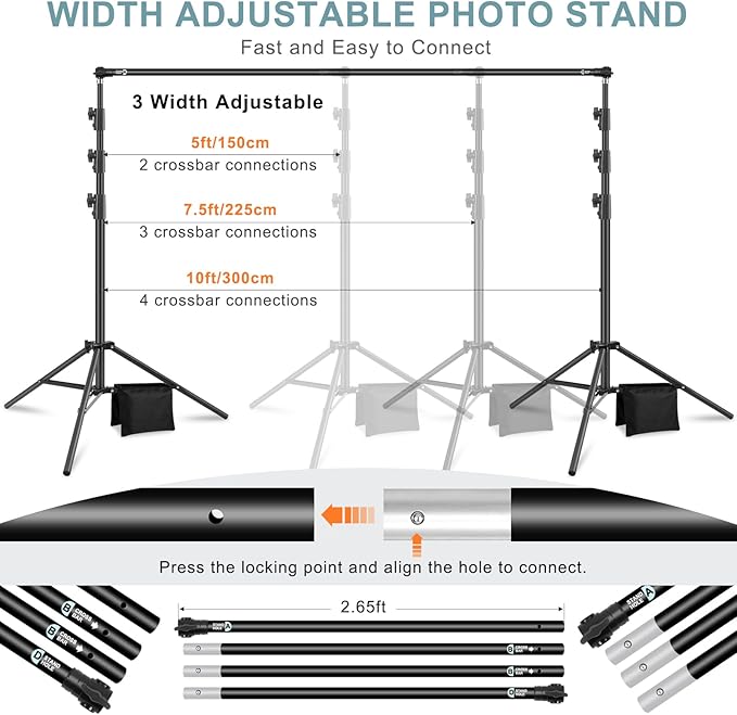 10.2x10Ft Heavy Duty Backdrop Stand, MSKIRA Adjustable Backdrop Support System - Image 3