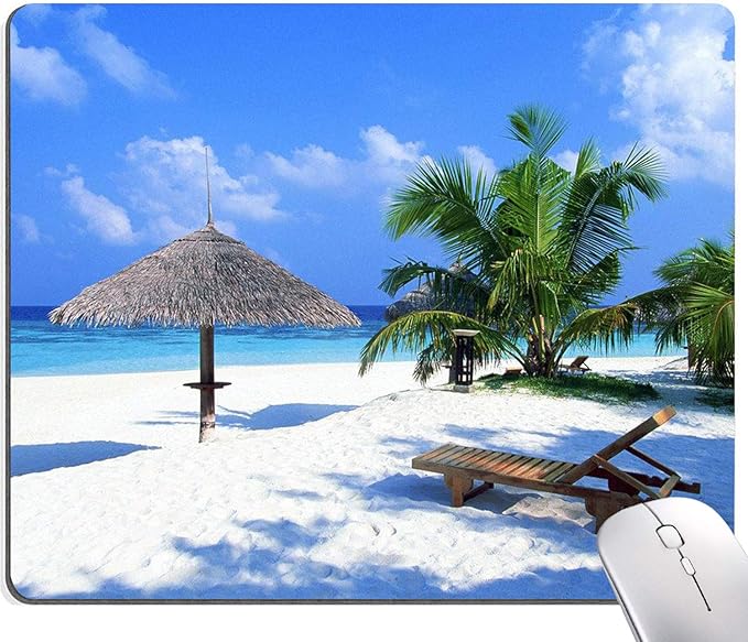 Tropical Beach Mouse Pad, Coconut Palm Trees Shadows on Hawaii Shore Summer by IMAYONDIA