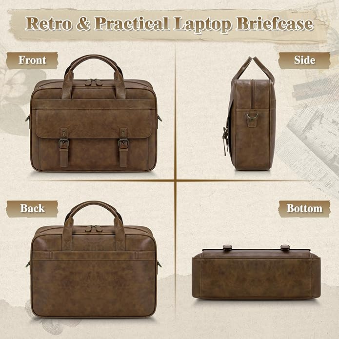RAINSMORE Messenger Bag for Men 16 Inch Laptop Bag Vintage Leather Waterproof - Image 7