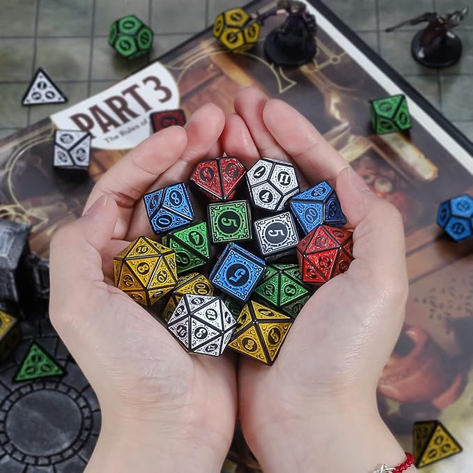 CiaraQ Polyhedral Dice with 5 Pouches, 5 Sets of Retro Dice - Image 8