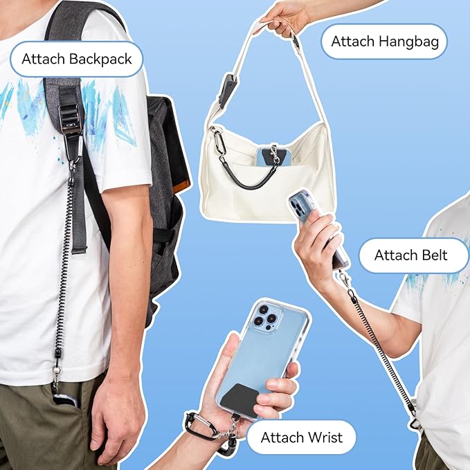 SHANSHUI Phone Lanyard Tether, Anti Theft Spring Phone Strap, 4 x Phone Pacthes - Image 3
