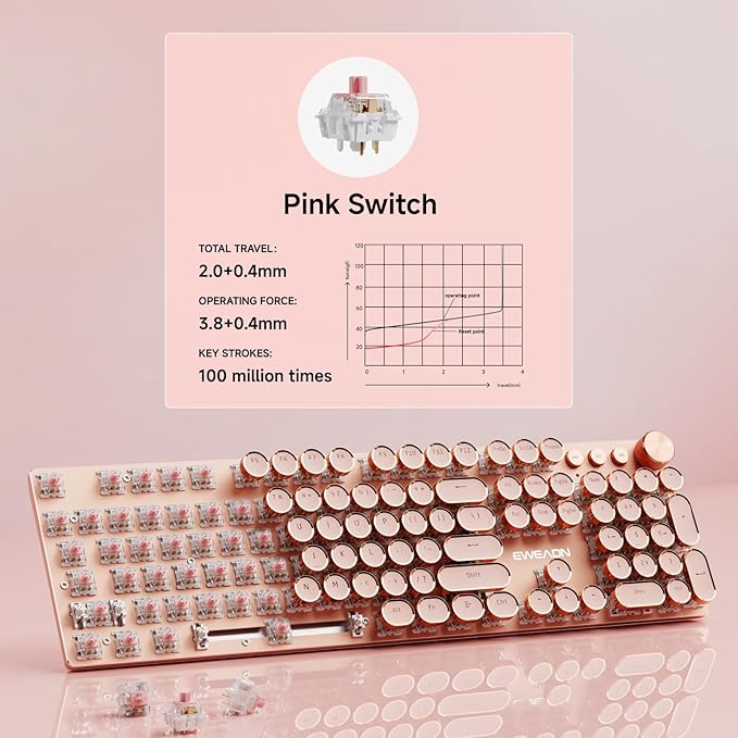 EWEADN V20 Typewriter Keyboard Wireless, 104 Keys Typewriter Style Mechanical - Image 4