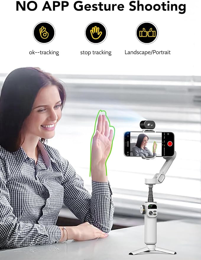 Gimbal Stabilizer for Smartphone, NO APP Tracking, 20CM Extension Rod, Face & - Image 2