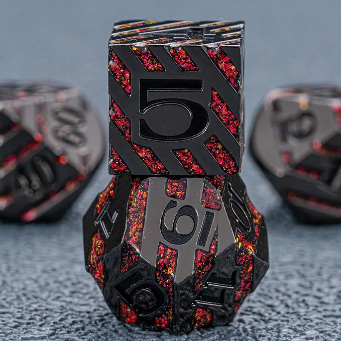Metal Dice Set DND, Metallic Glitter Stripes D&D Dice Set - Image 2