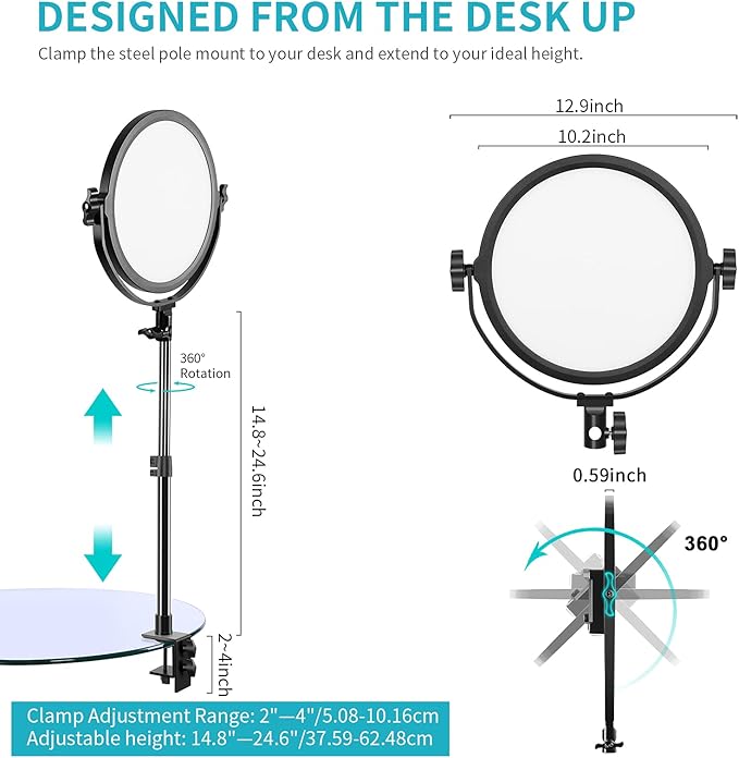 GVM Desk Mount LED Video Light, Bi-Color Professional Light - Image 7