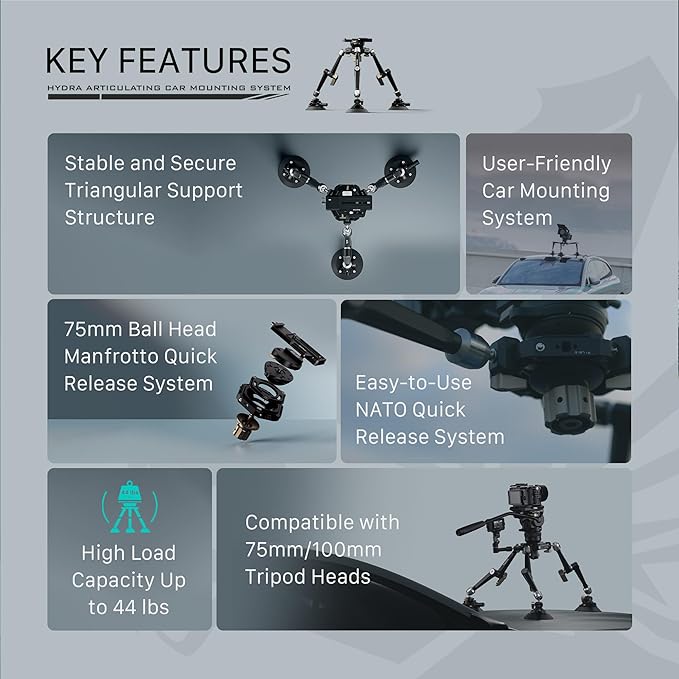 Tilta Hydra Articulating Car Mounting System | Supports 75mm & 100mm Tripod - Image 2