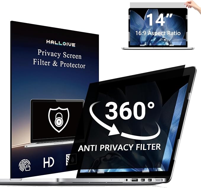 4-Way Laptop Privacy Screen Shield 14 Inch, Removable 16:9 Aspect 360° Privacy by Halloive