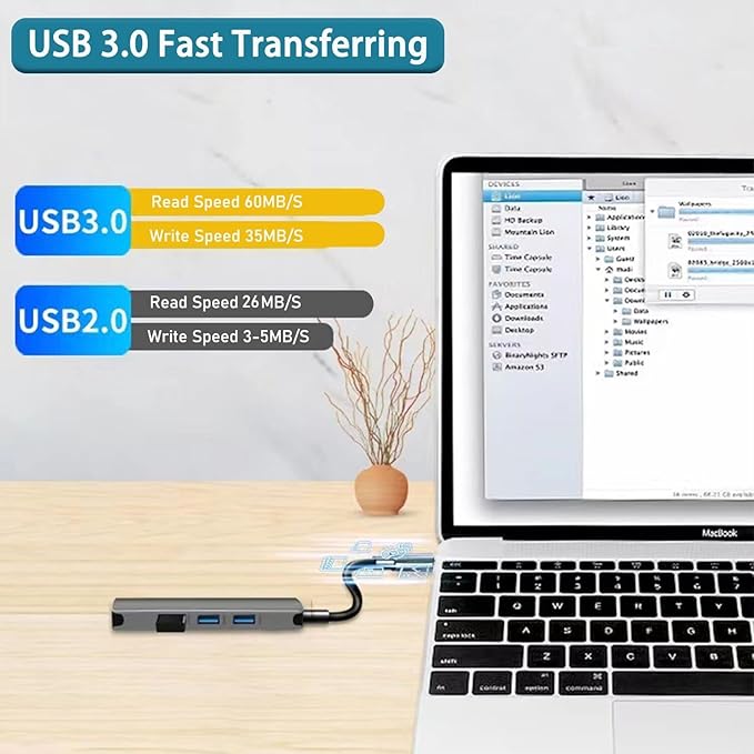 USB Hub 3.0 with 4 Ports, VIENON Aluminum USB C to USB 3.0 Hub USB Splitter - Image 3