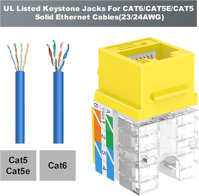 VCE UL Listed Cat6 RJ45 Keystone Jack Insert 25-Pack, 90 Degree Punch Down - Image 3