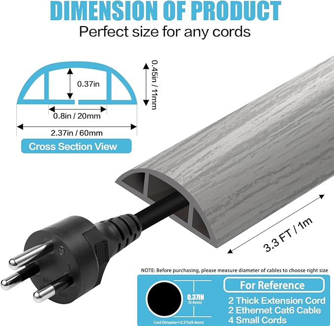 Floor Cord Cover Cavity 0.8"x0.37" Self Adhesive Cord Hider, 3.3FT Low Profile - Image 2