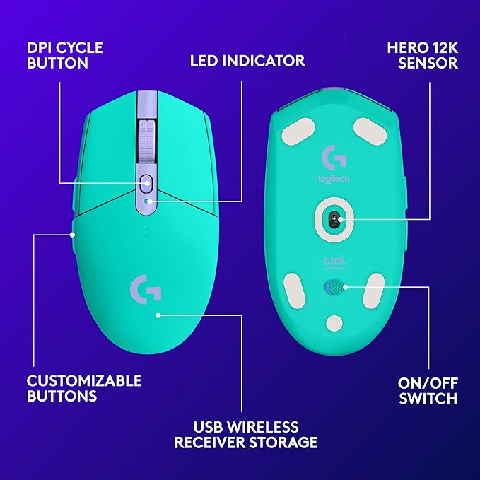 Logitech G305 LIGHTSPEED Wireless Gaming Mouse, Hero 12K Sensor, 000 DPI - Image 6
