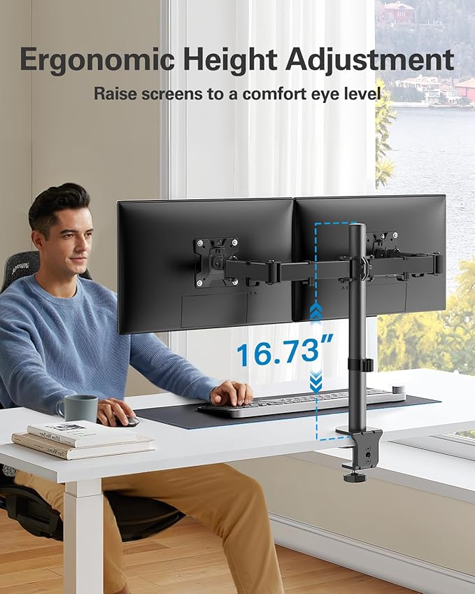 HUANUO Dual Monitor Desk Mount, Heavy-Duty Steel Adjustable Arm - Image 3