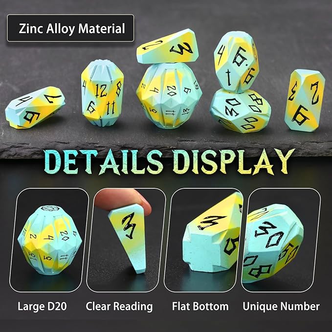 Metal DND Dice Set, Dungeons and Dragons DND Dice of 7 RPG Dice Set Metal - Image 3