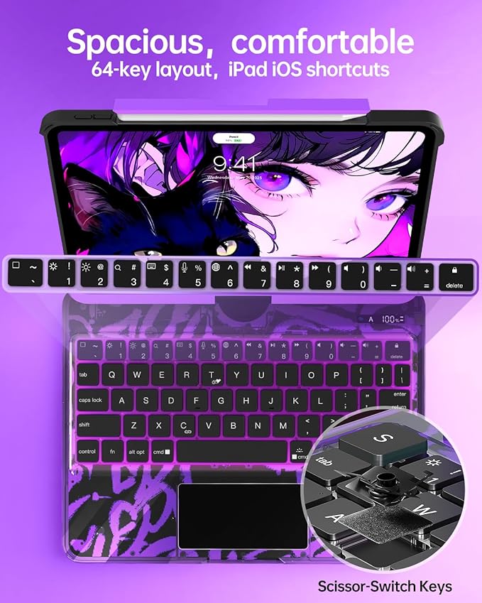 Intermerge for iPad 9th 10.2 inch Keyboard Case, 360° Transparent Multi-Touch - Image 8