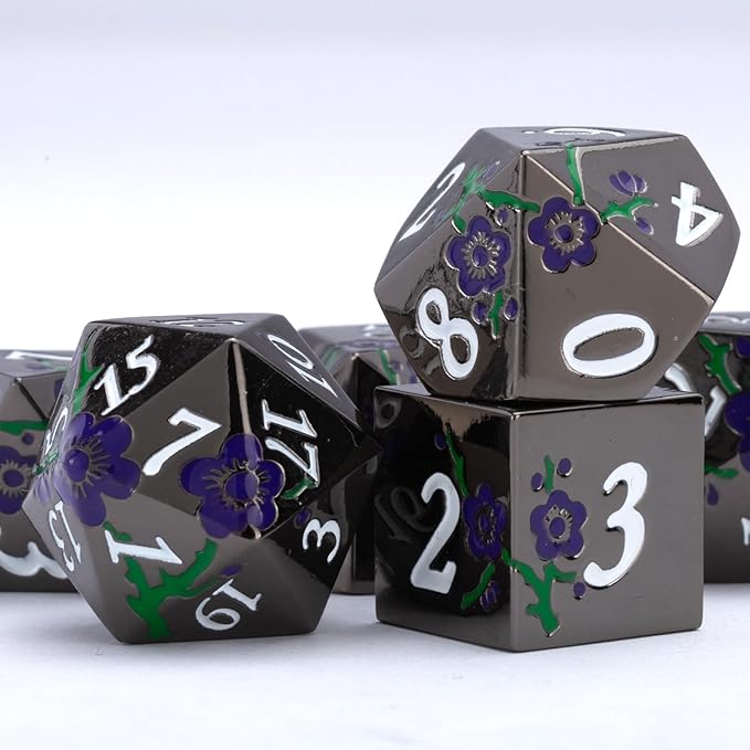 Black Metal Dice Set D&D, RPG Polyhedral Metal Dice - Image 4