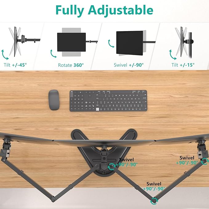 WALI Free Standing Triple Monitor Mount, Heavy Duty Triple Monitors Stand - Image 5