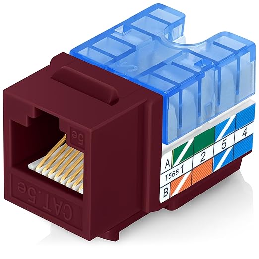 Everest 90° Angled RJ45 Cat5e Keystone Jacks 50-Pack in Red by EverestMediaSolutions