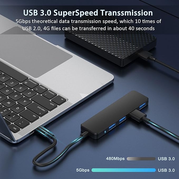 USB 3.0 Hub, 4-Port USB Hub USB Splitter USB Expander Ultra Slim Portable USB - Image 5